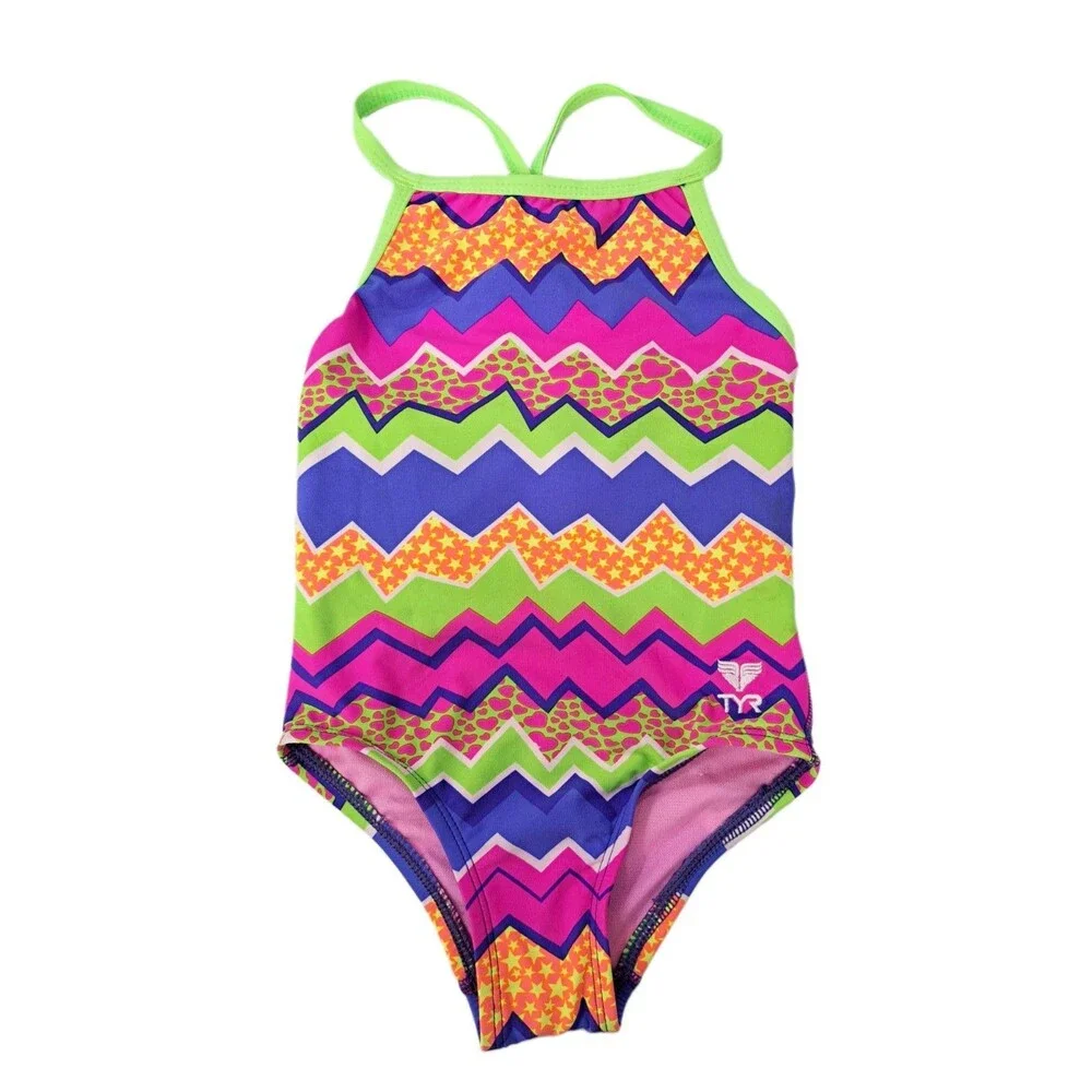 TYR Swirl Pool Diamondfit 1-pc Girls Swimsuit DGSW7YH Size Small (6/6X)